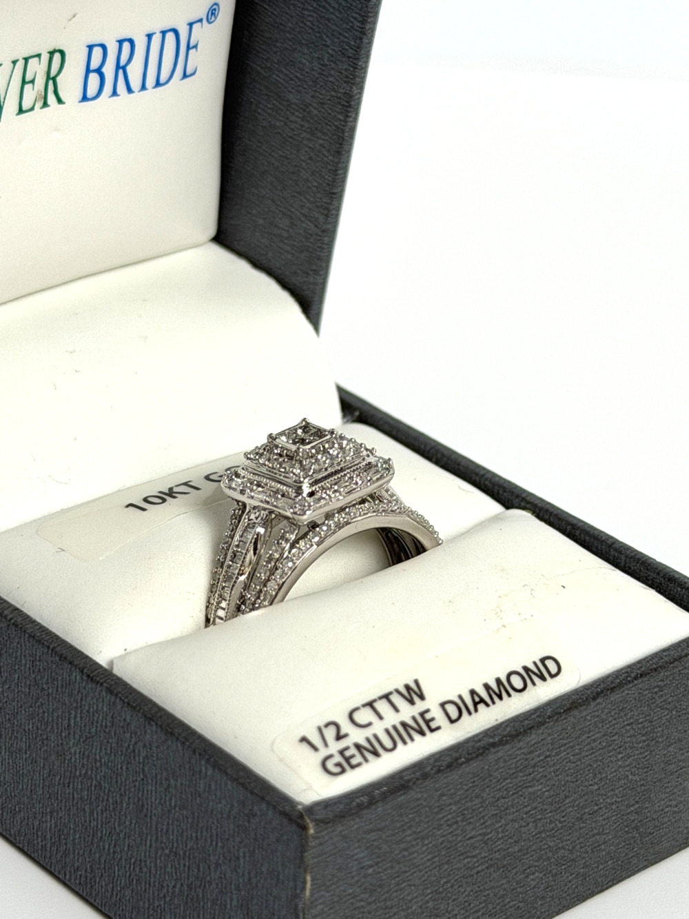 Forever Bride 10K White Gold 1/2 CTTW Diamond Bridal Wedding Ring Set Size 6.75